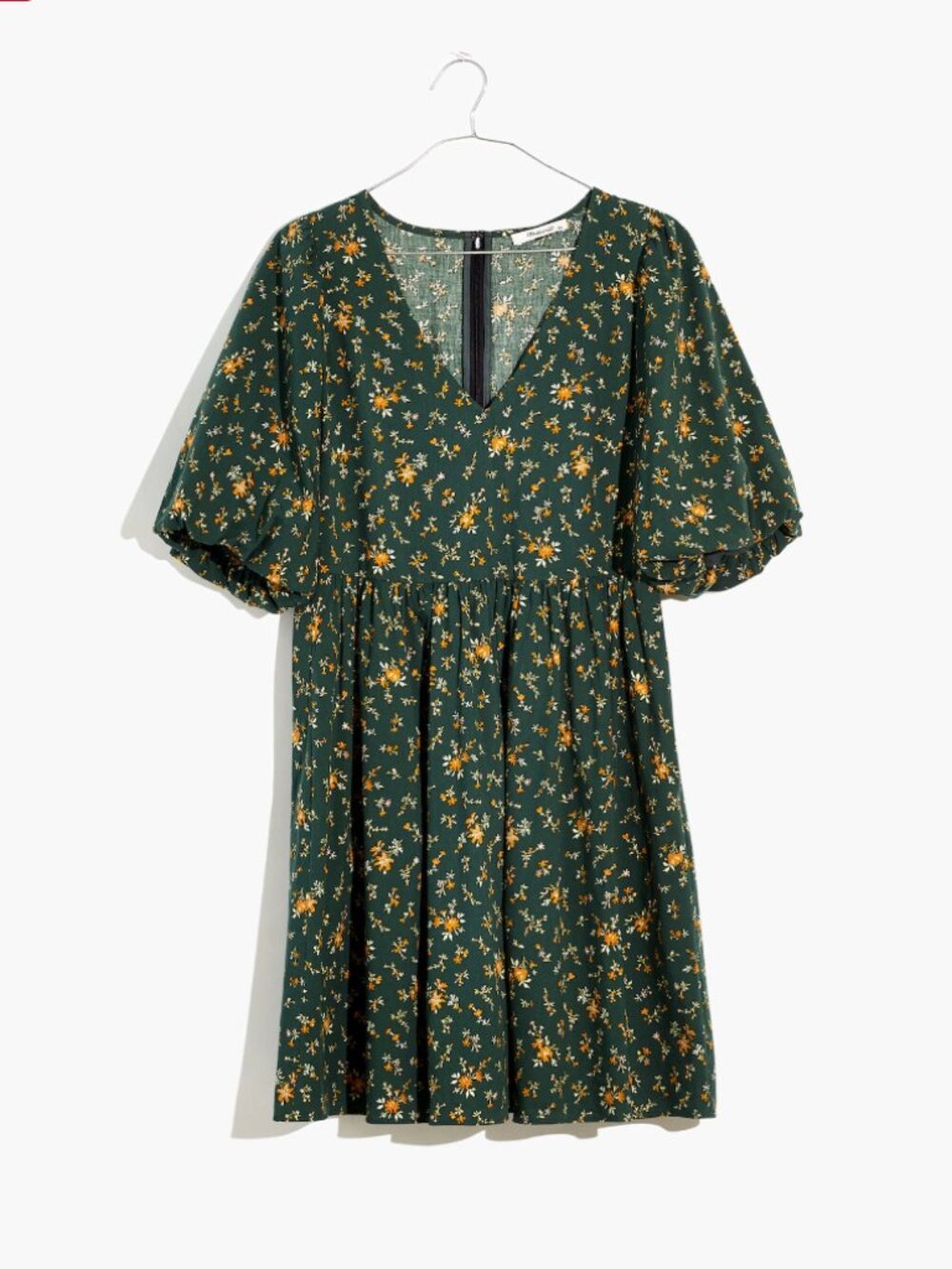Madewell Poplin V-Neck Bubble-Sleeve Mini Dress in Fresh Sprigs